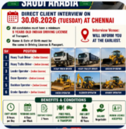 REQUIREMENTS FOR “ROAD CONSTRUCTION COMPANY” SAUDI ARABIA – DIRECT CLIENT INTERVIEW ON 30.06.2026 (TUESDAY) AT CHENNAI