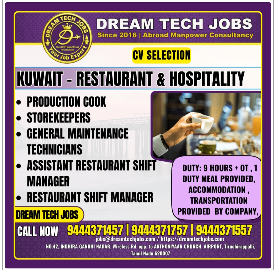 RESTAURANT AND HOSPITALITY HIRING FOR KUWAIT
