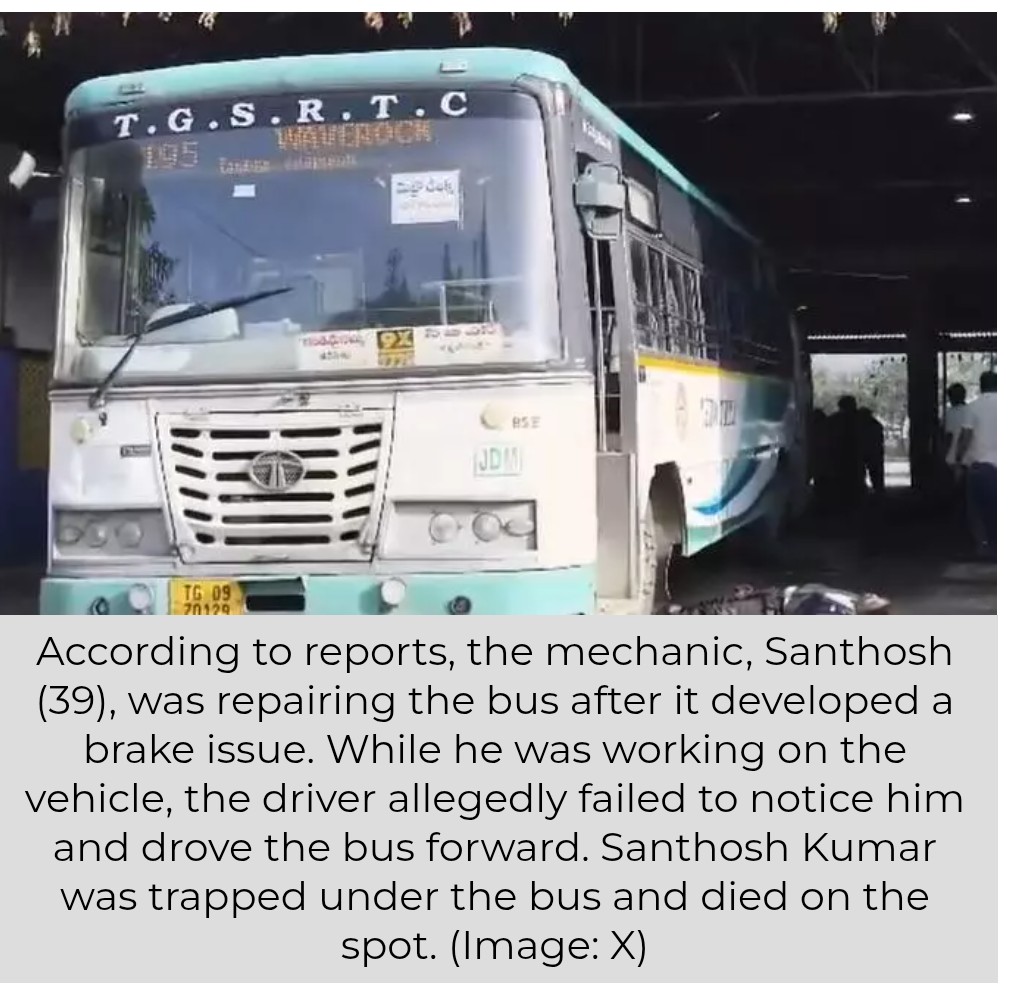 RTC Mechanic Dies After Bus Moves During Brake Repair in Jeedimetla