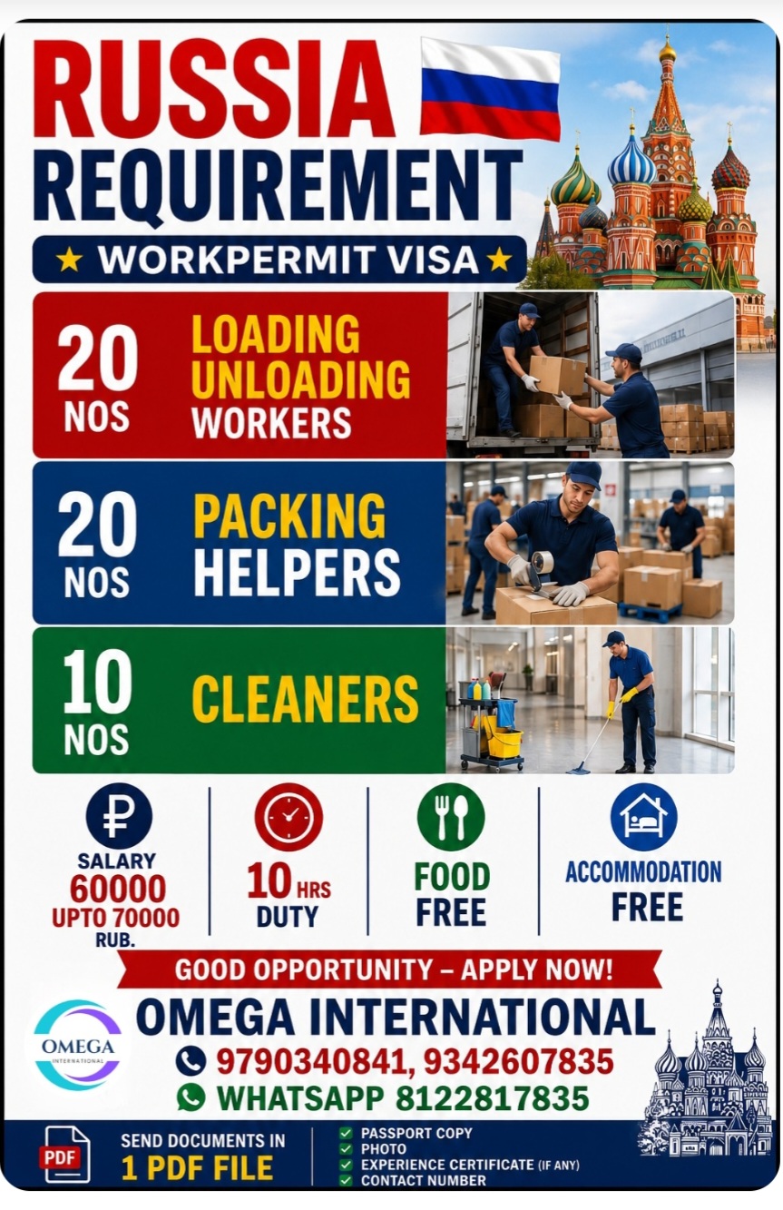 Russia Workpermit Visa - Multiple Positions