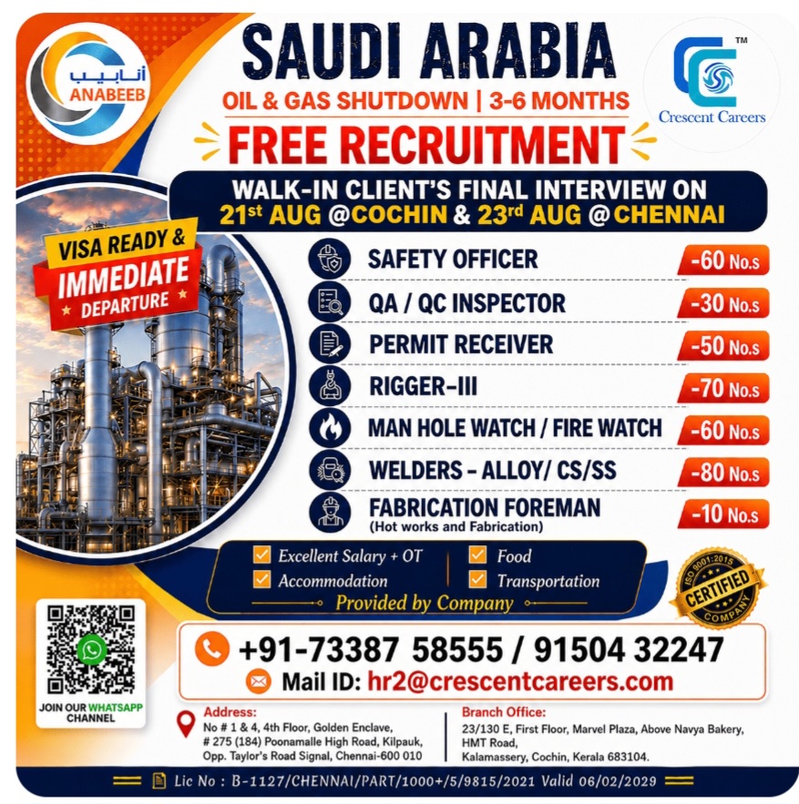 Saudi Arabia Oil & Gas Shutdown - Free Recruitment