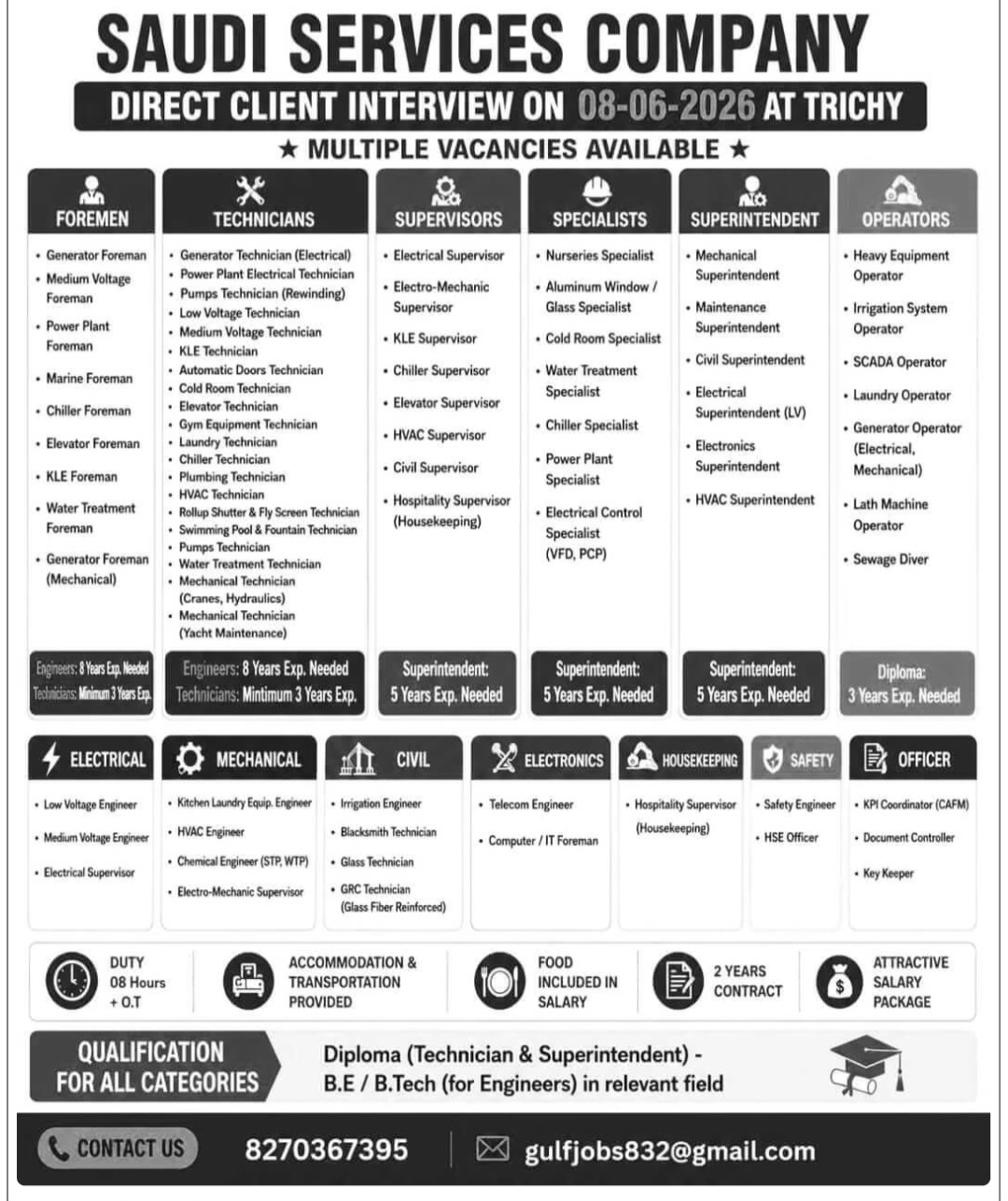 SAUDI SERVICES COMPANY IS HIRING