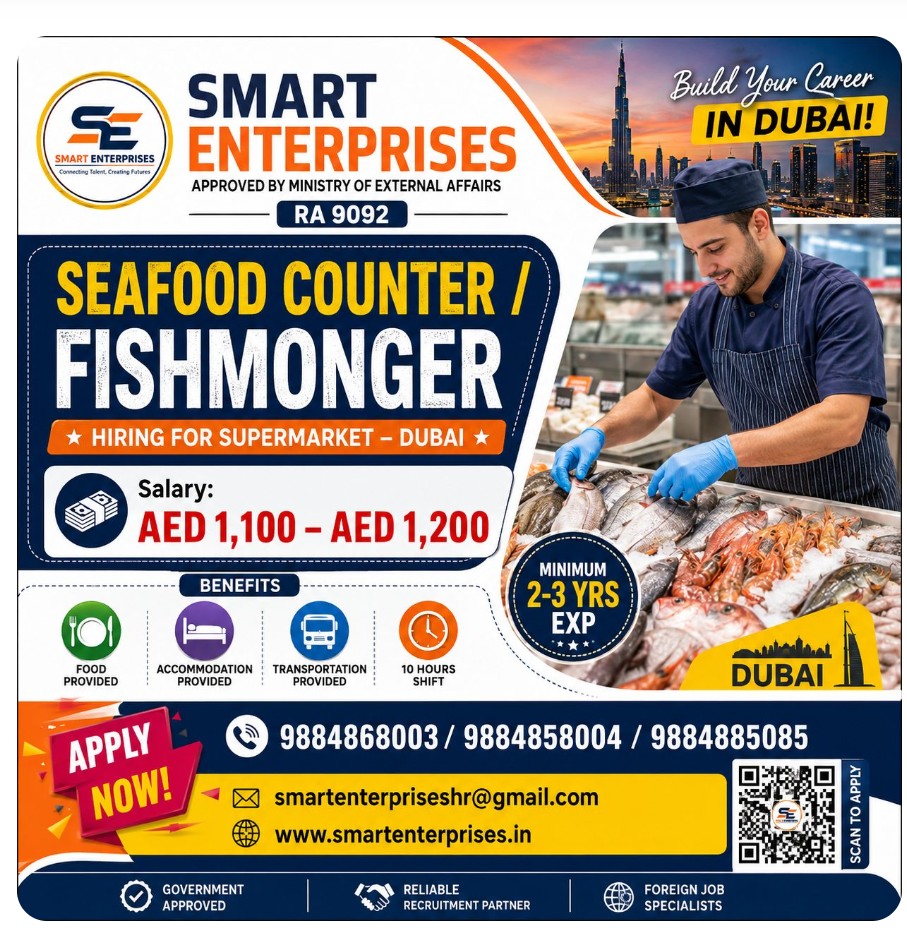 SEAFOOD COUNTER / FISHMONGER HIRING FOR DUBAI