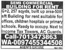 SEMI COMMERCIAL BUILDING FOR RENT