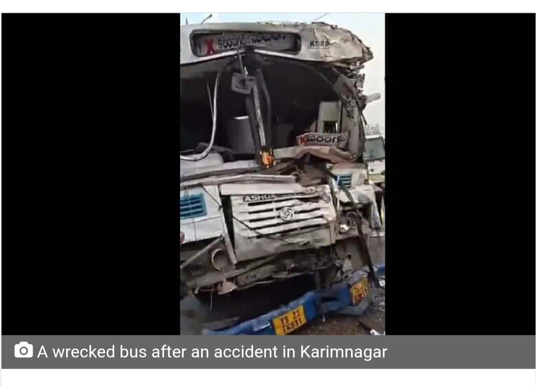 Several injured as TGSRT bus hits median in Karimnagar
