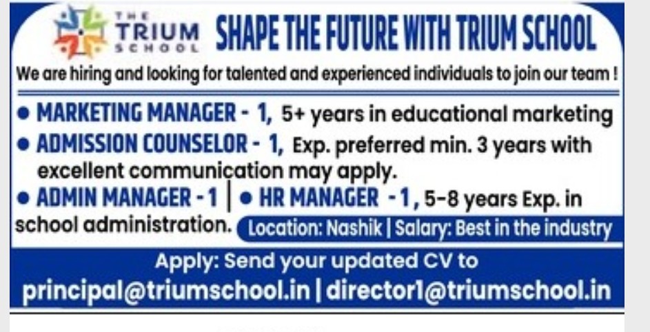 SHAPE THE FUTURE WITH TRIUM SCHOOL IS HIRING