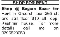 SHOP FOR RENT AT BEGUM BAZAR