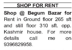 SHOP FOR RENT IN BEGUM BAZAR
