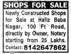 SHOPS FOR SALE AT HAFIZ BABA NAGAR