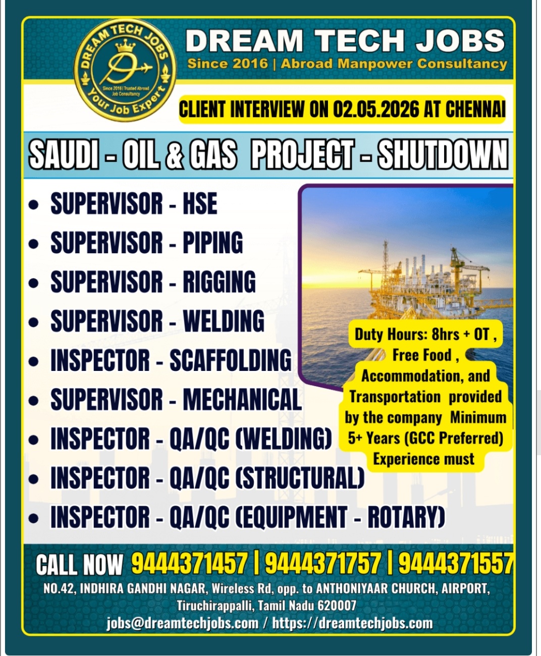 SHUT DOWN OIL AND GAS PROJECT RECRUITMENT FOR SAUDI ARABIA