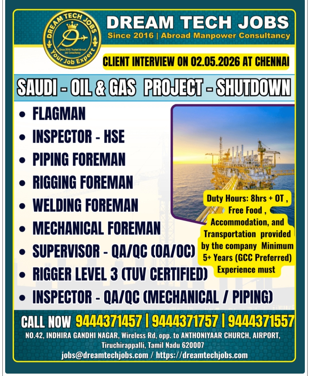 SHUT DOWN OIL AND GAS PROJECT HIRING FOR SAUDI ARABIA