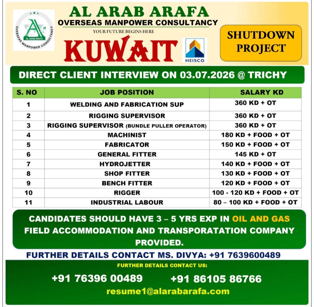SHUT DOWN PROJECT HIRING FOR KUWAIT