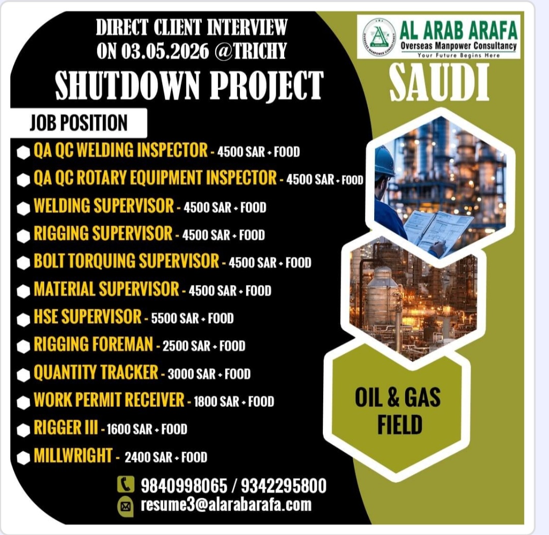 SHUT DOWN PROJECT RECRUITMENT FOR SAUDI ARABIA