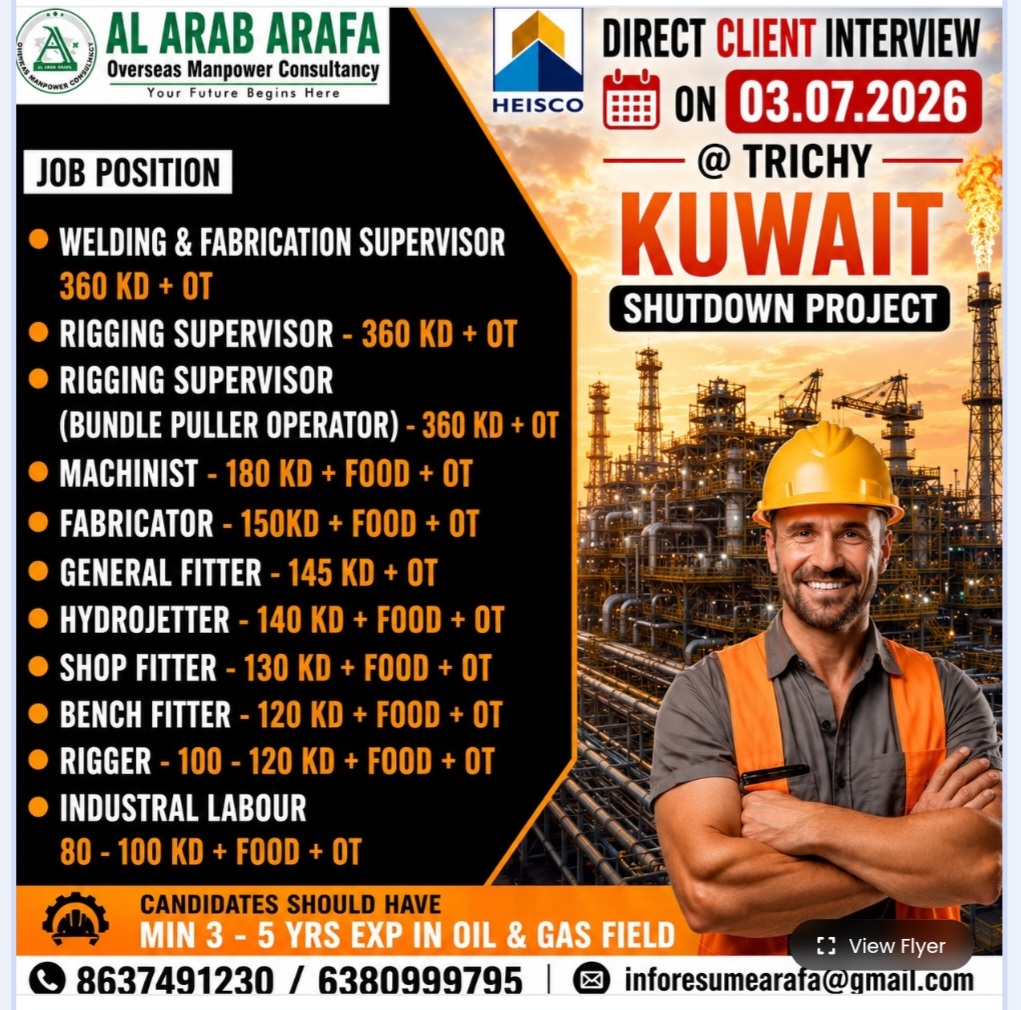 SHUTDOWN PROJECT HIRING FOR KUWAIT