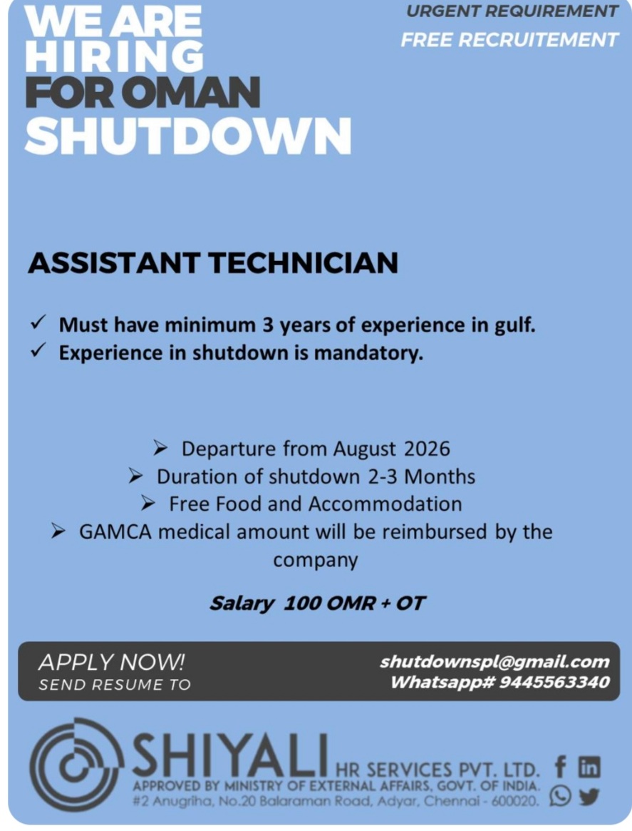 SHUTDOWN PROJECT HIRING FOR OMAN