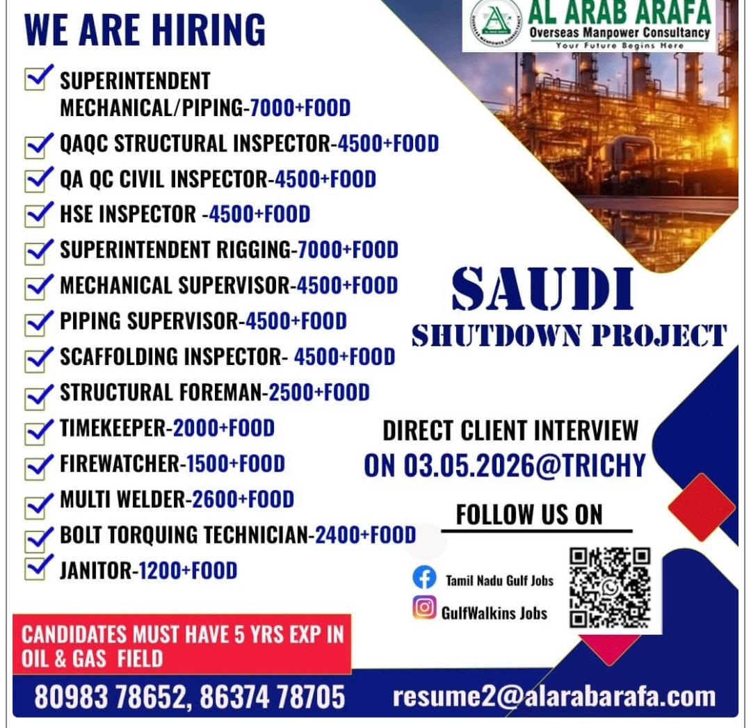 SHUTDOWN PROJECT IS RECRUITING FOR SAUDI ARABIA