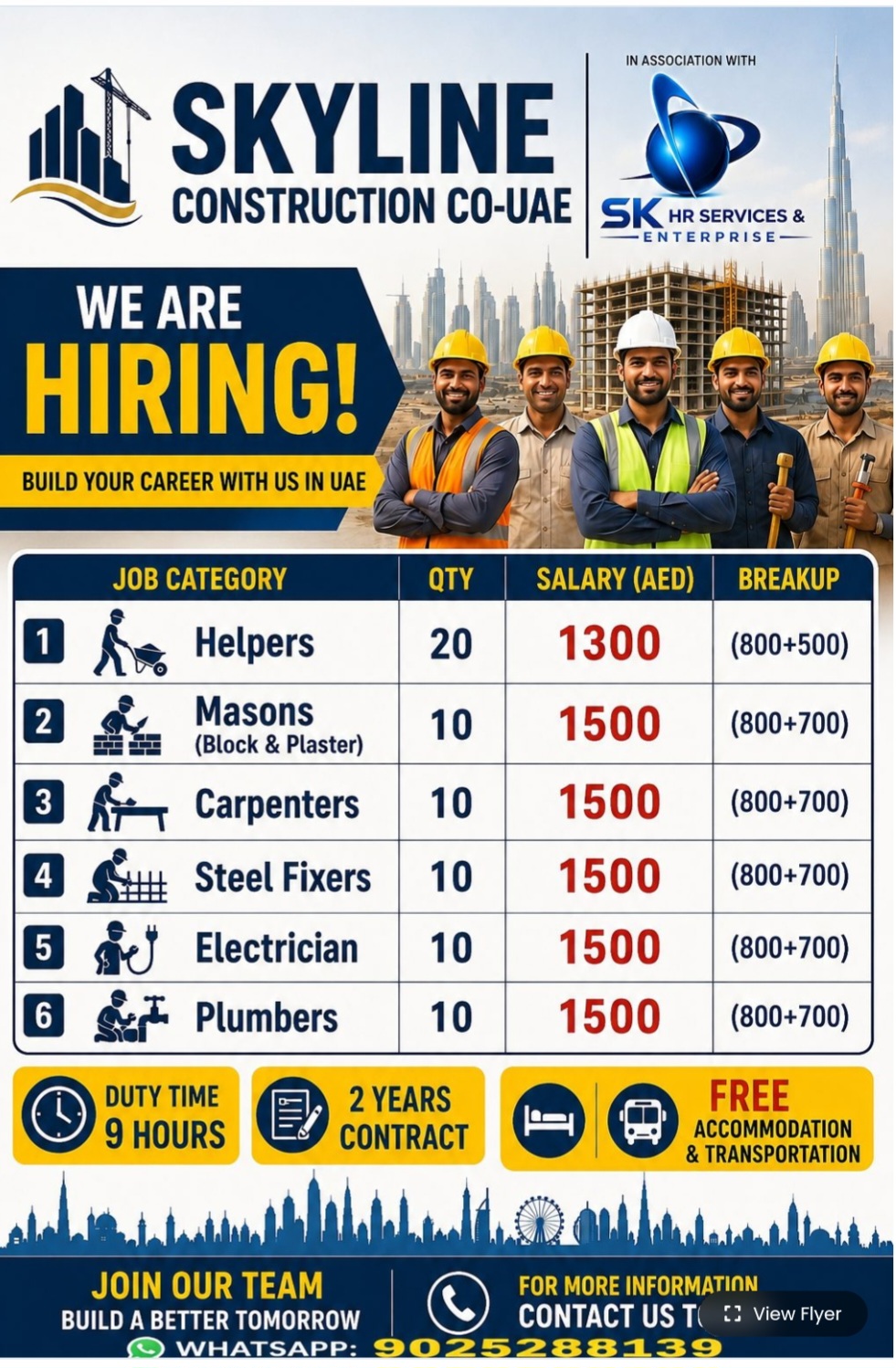 SKYLINE CONSTRUCTION PROJECT IS HIRING FOR UAE