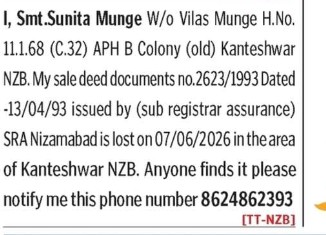 SMT SUNITA MUNGE HAS LOST DOCUMENT