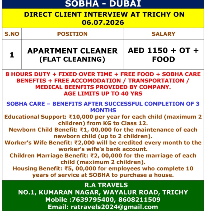 SOBHA CARE IS HIRING FOR DUBAI