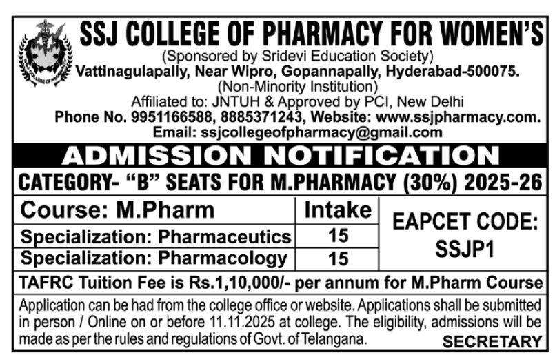 SSJ COLLEGE OF PHARMACY FOR WOMEN'S