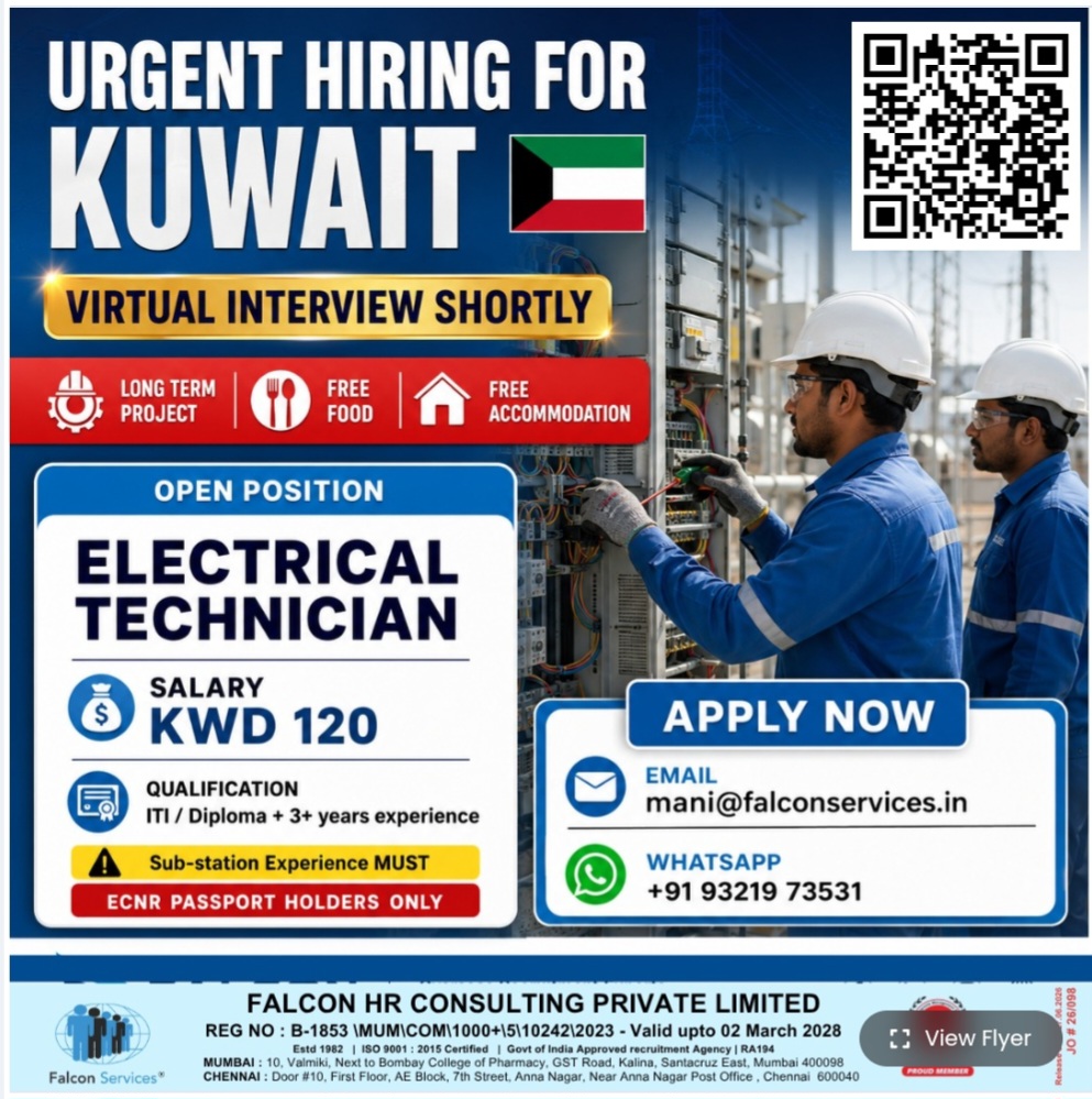 SUB STATION MAINTENANCE LONG TERM PROJECT FOR KUWAIT - VIRTUAL INTERVIEW SOON