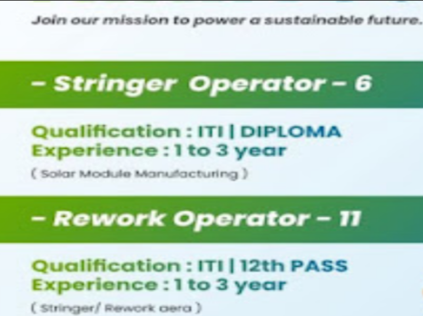 Sunbond Energy Recruitment 2026 : hiring stringer and Rework Operators in Gujarat