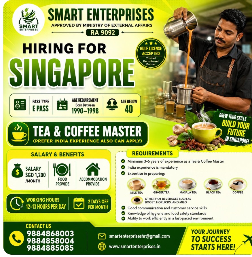 TEA & COFFEE MASTER REQUIRED FOR SINGAPORE