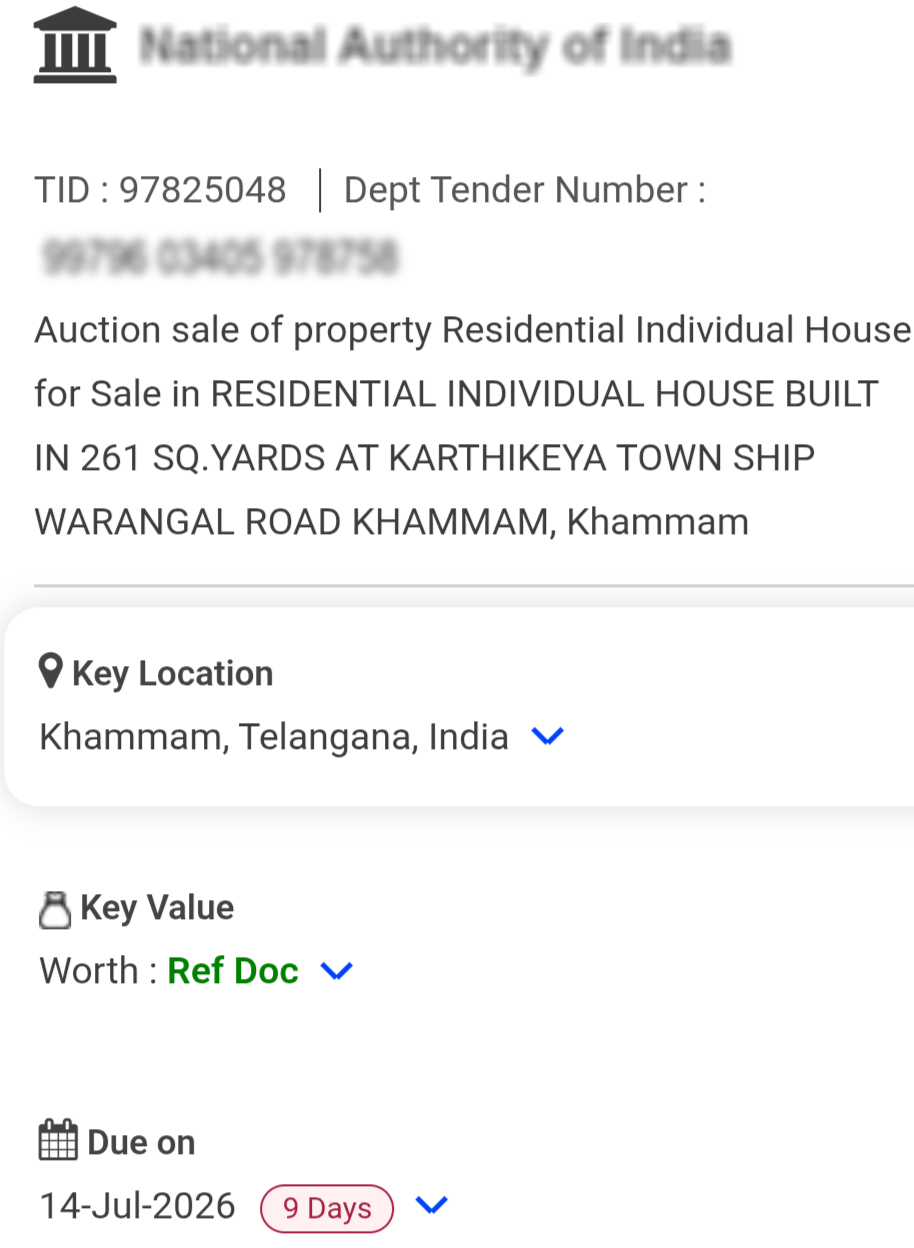 TENDER ( Auction sale of property)