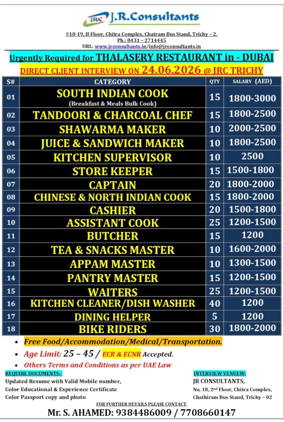 THALASERY RESTAURANT IS HIRING FOR DUBAI