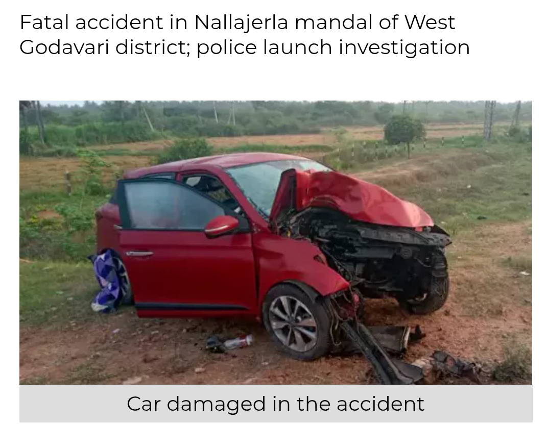 Three Killed as Car Crashes into Signboard Near Veeravalli Toll Plaza