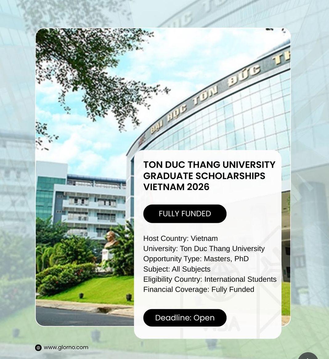 TON DUC THANG UNIVERSITY GRADUATE SCHOLARSHIPS VIETNAM 2026