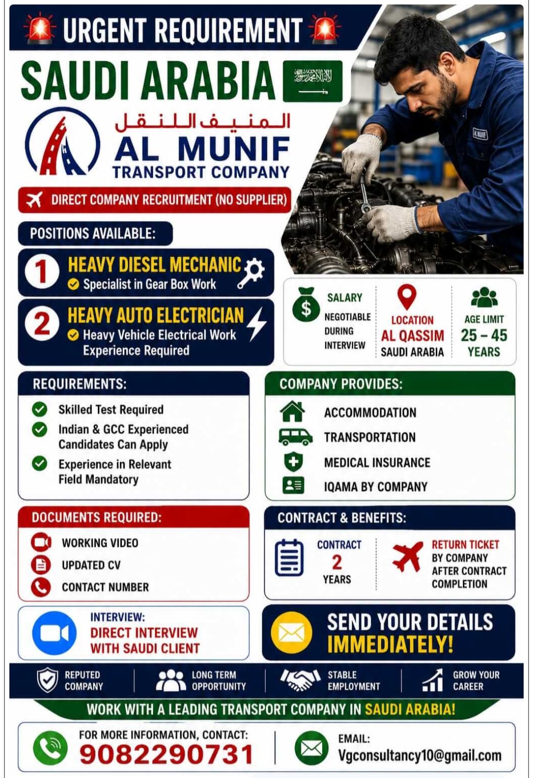 TRANSPORT COMPANY IS HIRING FOR SAUDI ARABIA