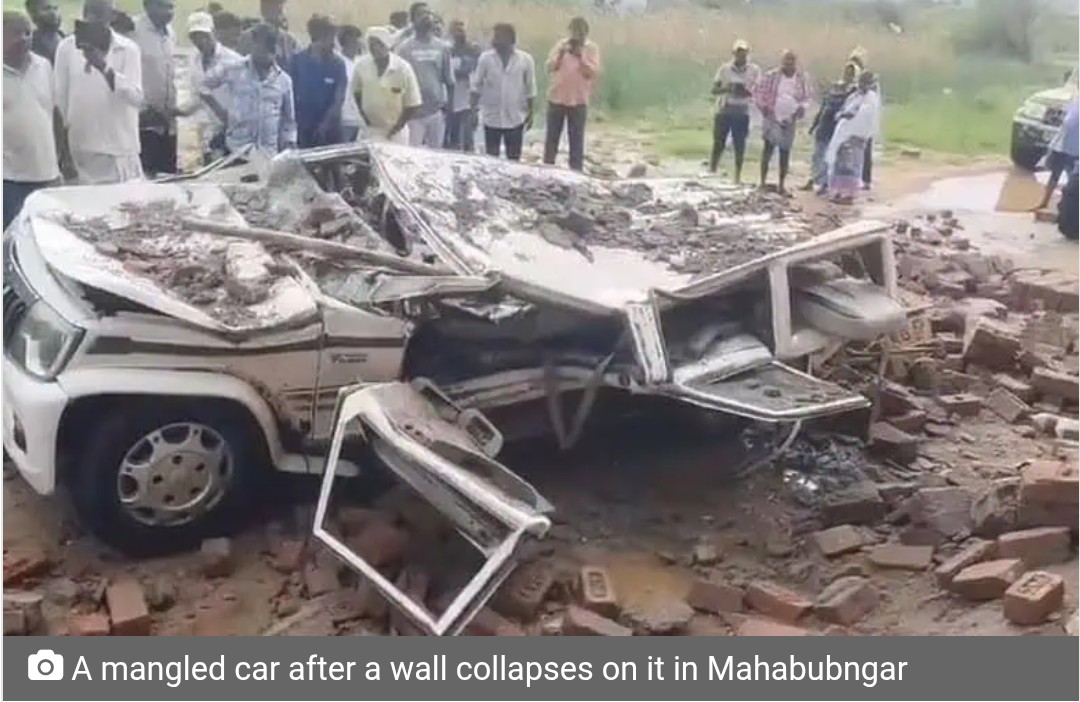 Two crushed to death as wall collapses on car in Mahabubnagar
