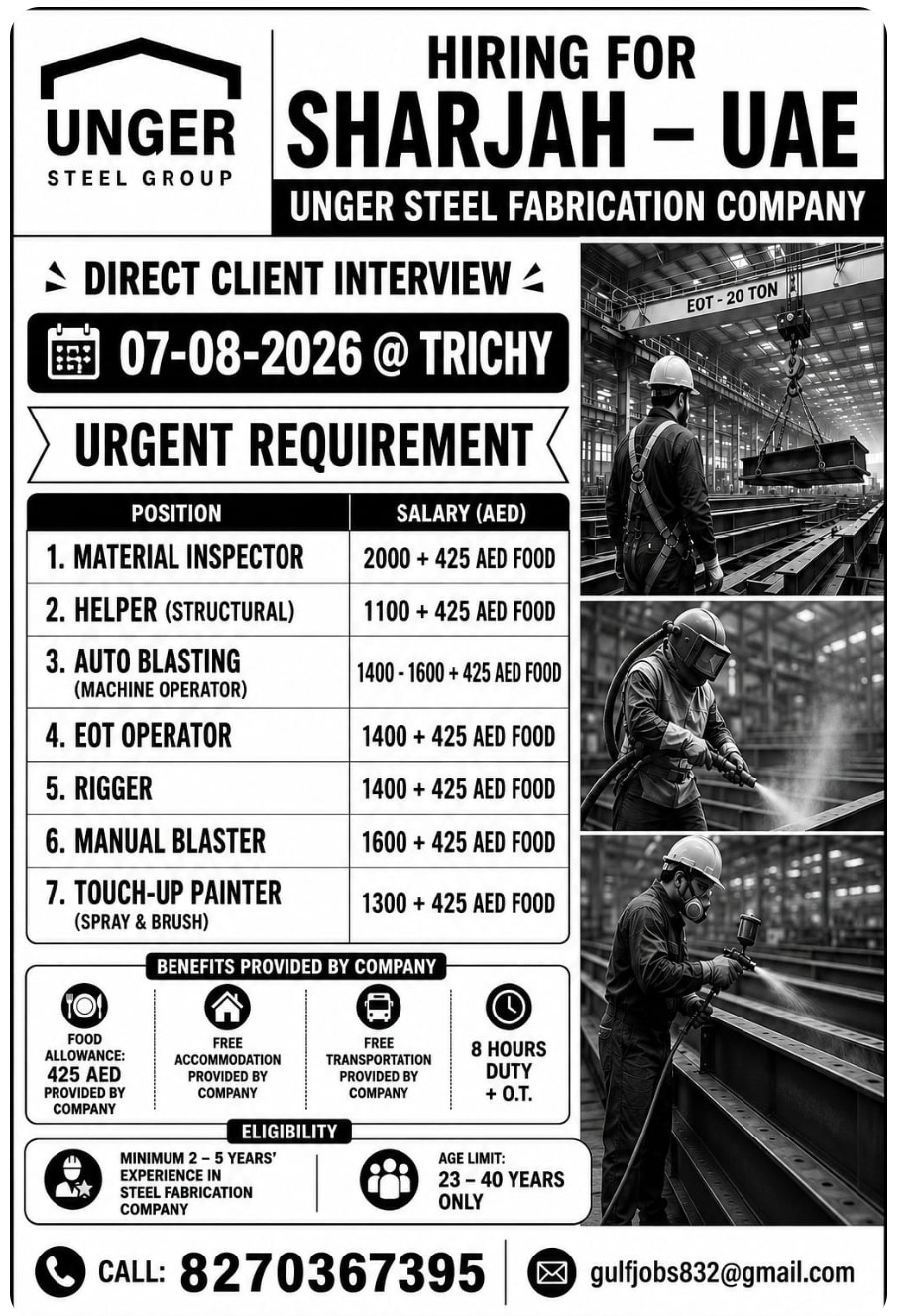 UNGER STEEL FABRICATION COMPANY IS HIRING FOR SHARJAH