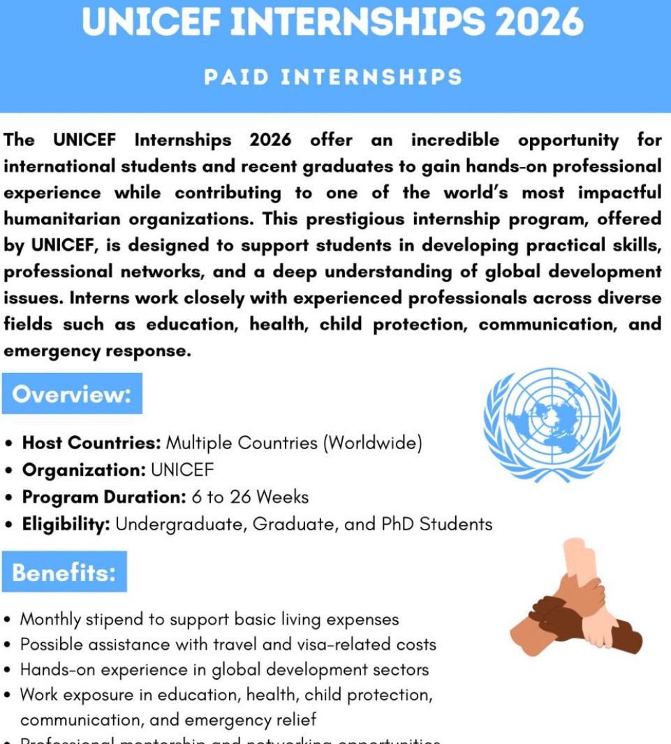 UNICEF Internships 2026 | Paid Internships