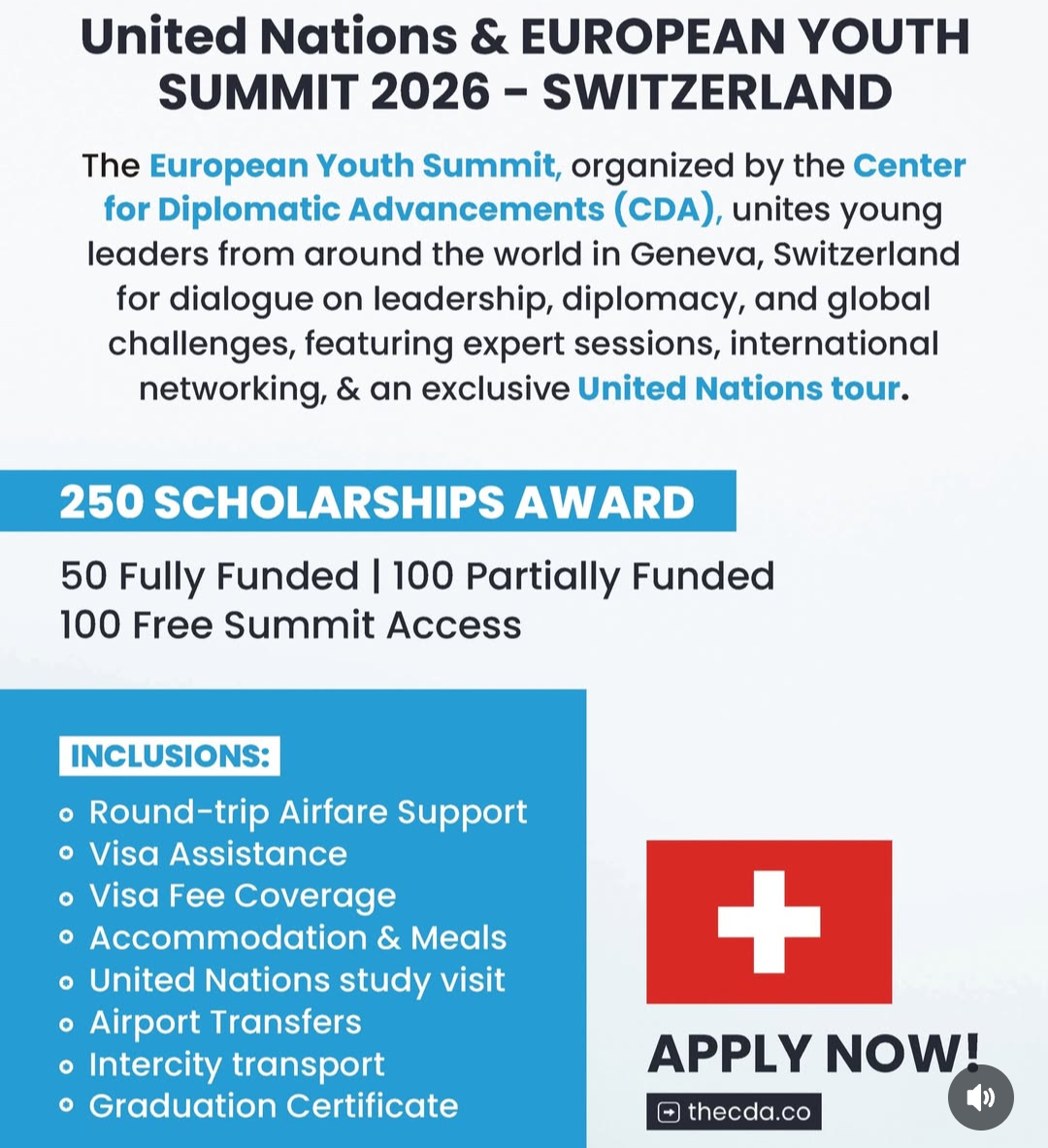 UNITED NATIONS AND EUROPEAN YOUTH SUMMIT 2026 — SWITZERLAND