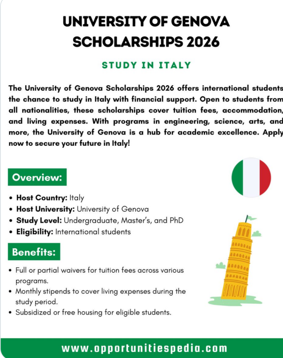 UNIVERSITY OF GENOVA SCHOLARSHIP 2026