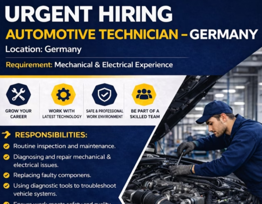 URGENT HIRING – AUTOMOTIVE TECHNICIAN (GERMANY) Position: Automotive Technician