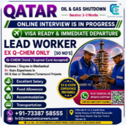 🌍 Urgent Hiring for Qatar – Oil & Gas Shutdown Project