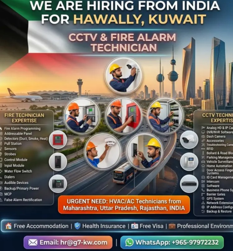 Urgent Hiring Indian Technicians for Kuwait