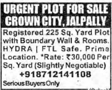 URGENT PLOT FOR SALE [ Crown City, Jalpally]