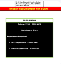 URGENT REQUIREMENT FOR DUBAI