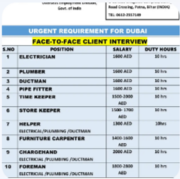 URGENT REQUIREMENT FOR DUBAI