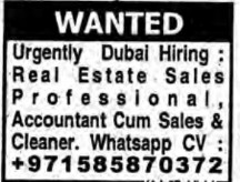 URGENTLY HIRINGS AT DUBAI : SALE'S, ACCOUNTANT & CLEANERS