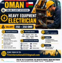 URGENTLY REQUIRED FOR OMAN COMPANY ONLINE CLIENT INTERVIEW HEAVY EQUIPMENT ELECTRICIAN