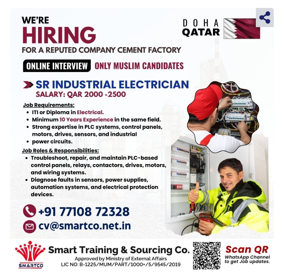 URGENTLY REQUIRED FOR QATAR (ONLY MUSLIM) FOR A REPUTED COMPANY CEMENT FACTORY