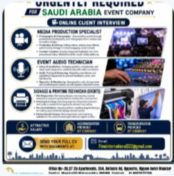 URGENTLY REQUIRED FOR SAUDI ARABIA EVENT COMPANY