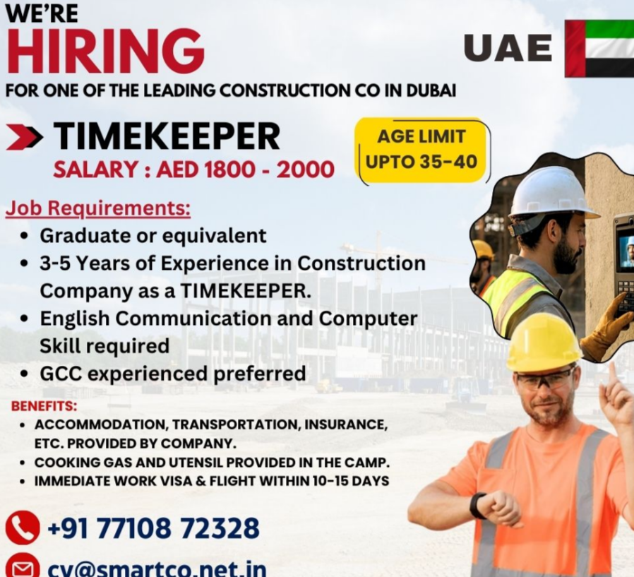 URGENTLY REQUIRED FOR UAE FOR ONE OF THE LEADING CONSTRUCTION CO IN DUBAI