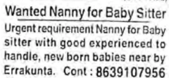 Wanted Nanny For Baby Sitter