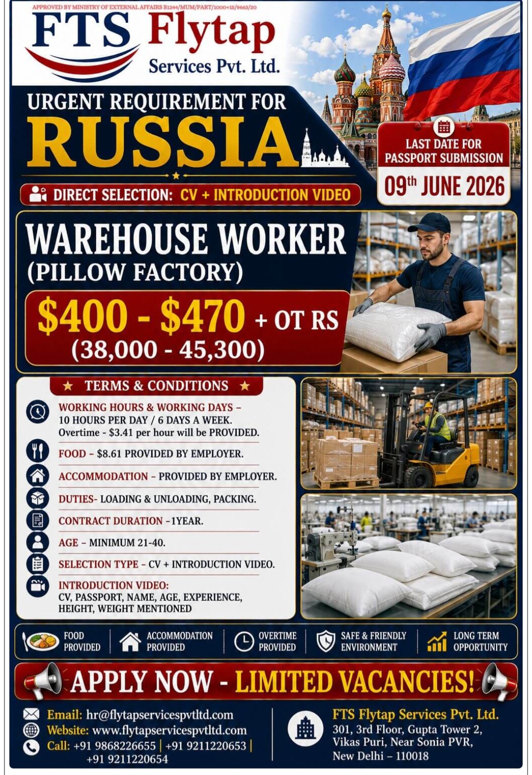 WAREHOUSE WORKER REQUIREMENT FOR RUSSIA